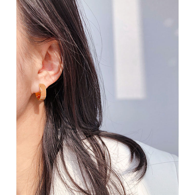 Vintage 18K Gold Plated Round Drop Glazed Stud Earrings
