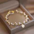 Freshwater Pearl Bracelet Round Small Pearl Braided Gold Bracelet - lightofjuwelen