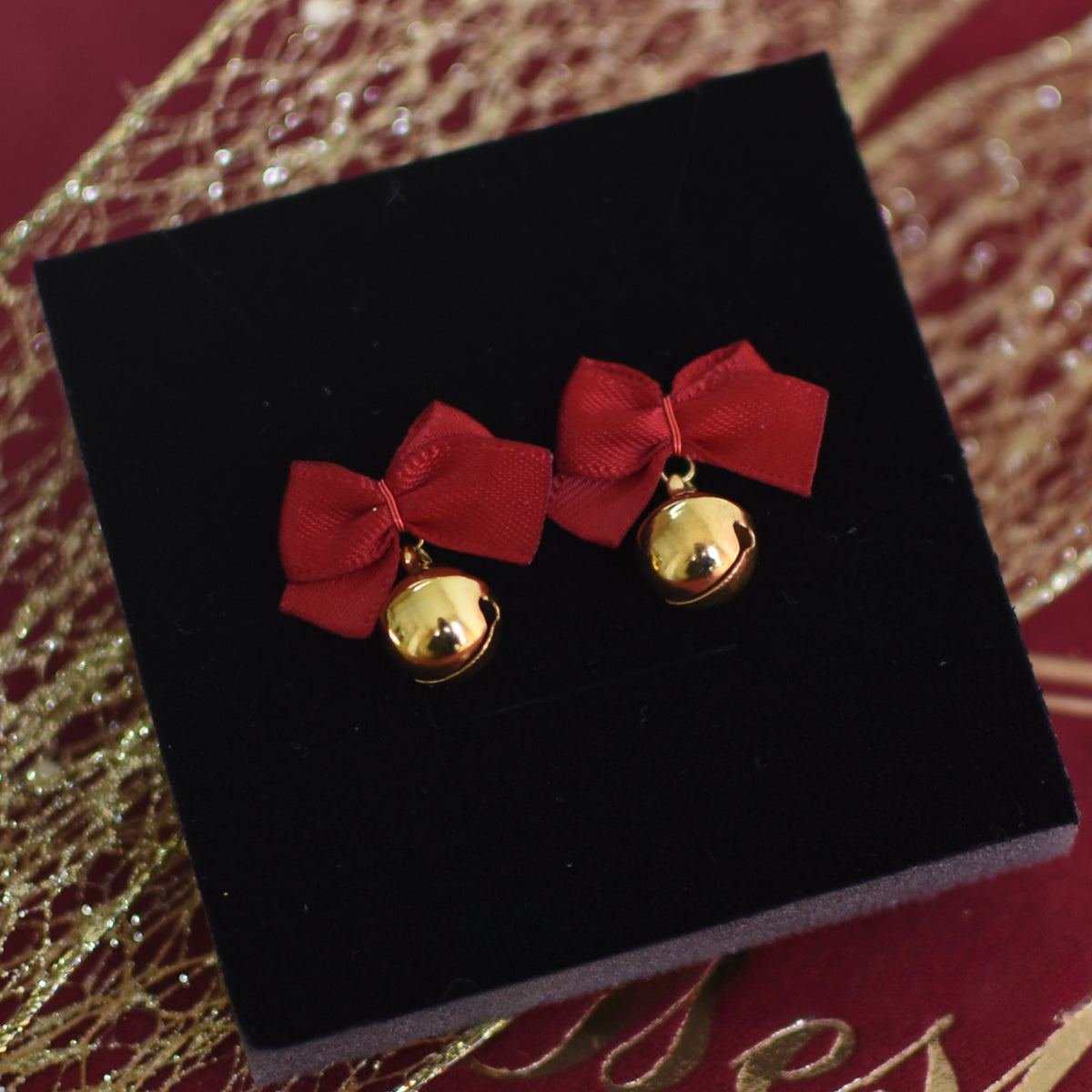 Bow Knot Bell with "Jingle Bell" Ear Clip Christmas Earrings LJC14
