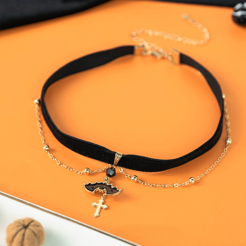 Halloween Necklace Cross Earnails Earrings LJH47