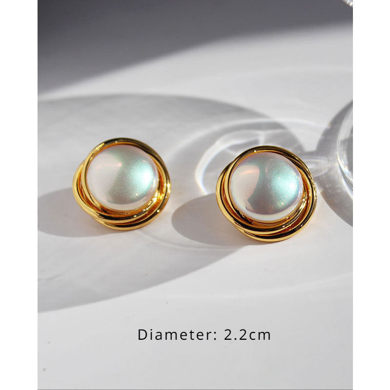 Vintage Baroque Spiral Metal Mabel Pearl Stud Earrings