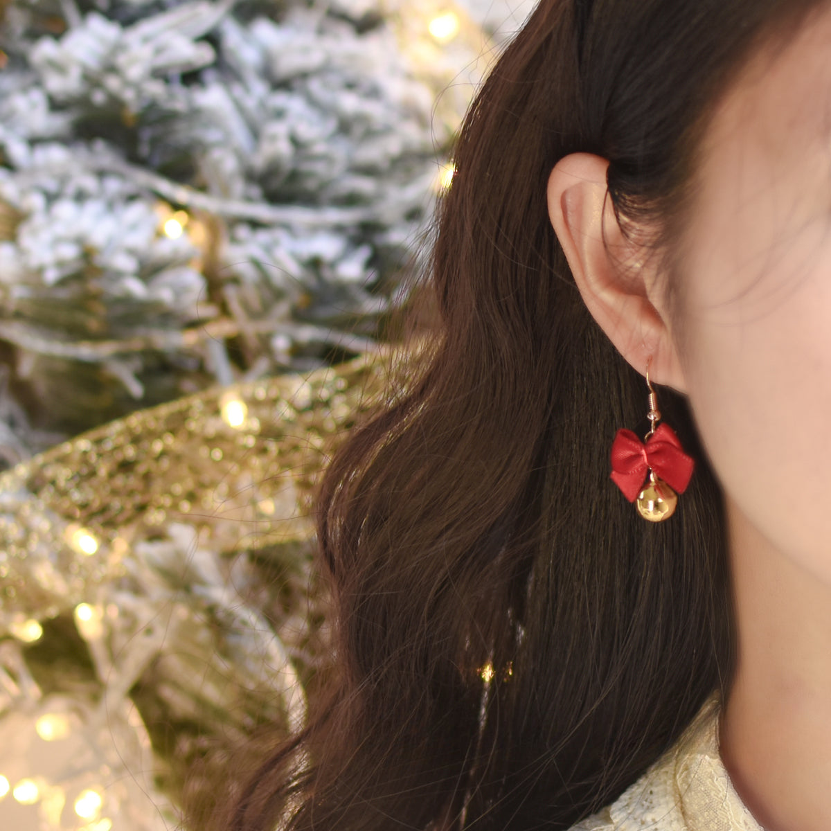 Bow Knot Bell with "Jingle Bell" Ear Clip Christmas Earrings LJC14