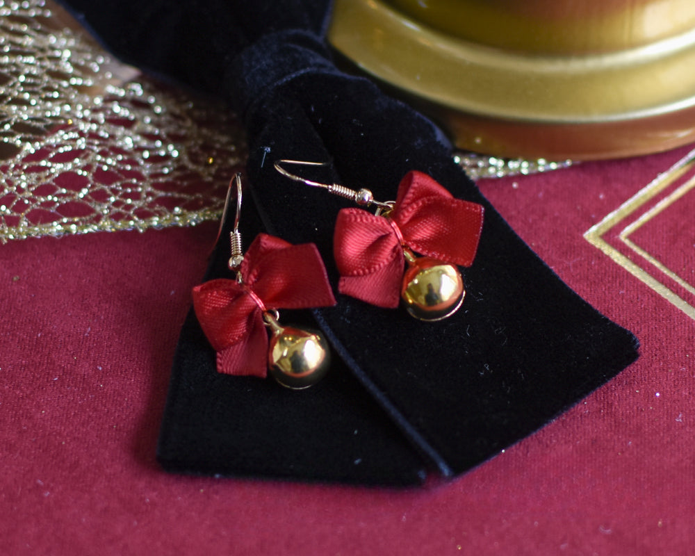 Bow Knot Bell with "Jingle Bell" Ear Clip Christmas Earrings LJC14