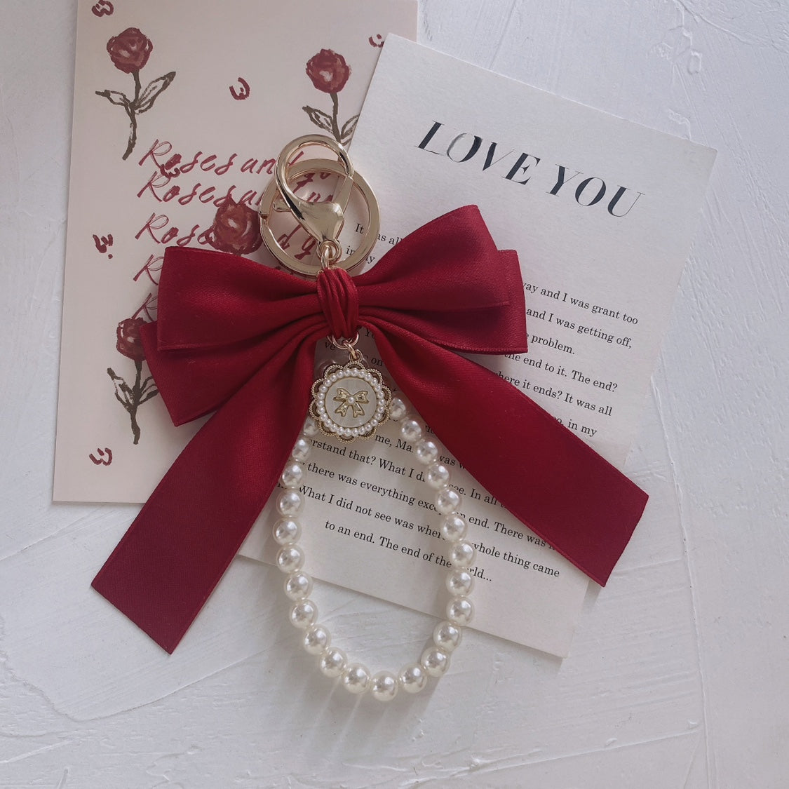 Bow Knot Pearl Chain Keyring Pendant Keychain with Hand Gift LJC1