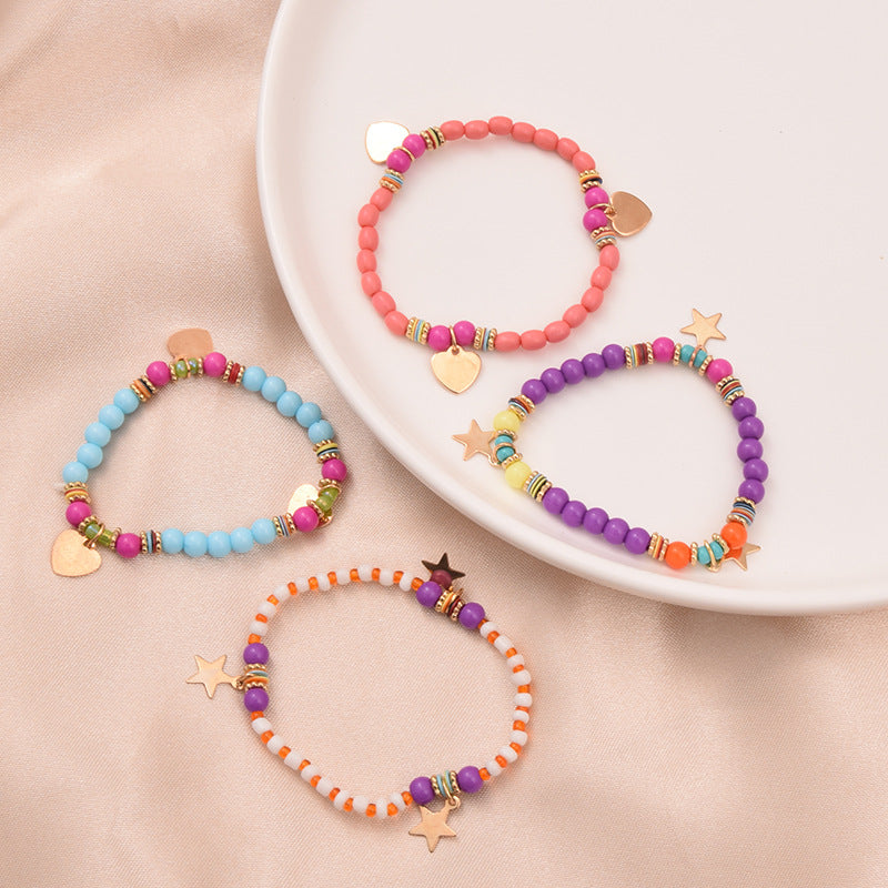 4pcs Set Initital Heart Color Beads Bracelet for Kid Girl