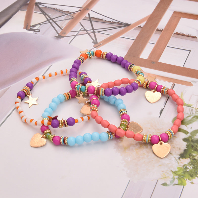 4pcs Set Initital Heart Color Beads Bracelet for Kid Girl