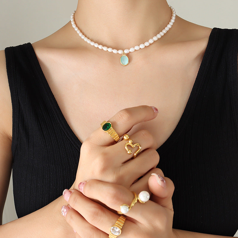 New Luxury Freshwater Pearl Opal Pendant Necklace for Chirstmas Gift