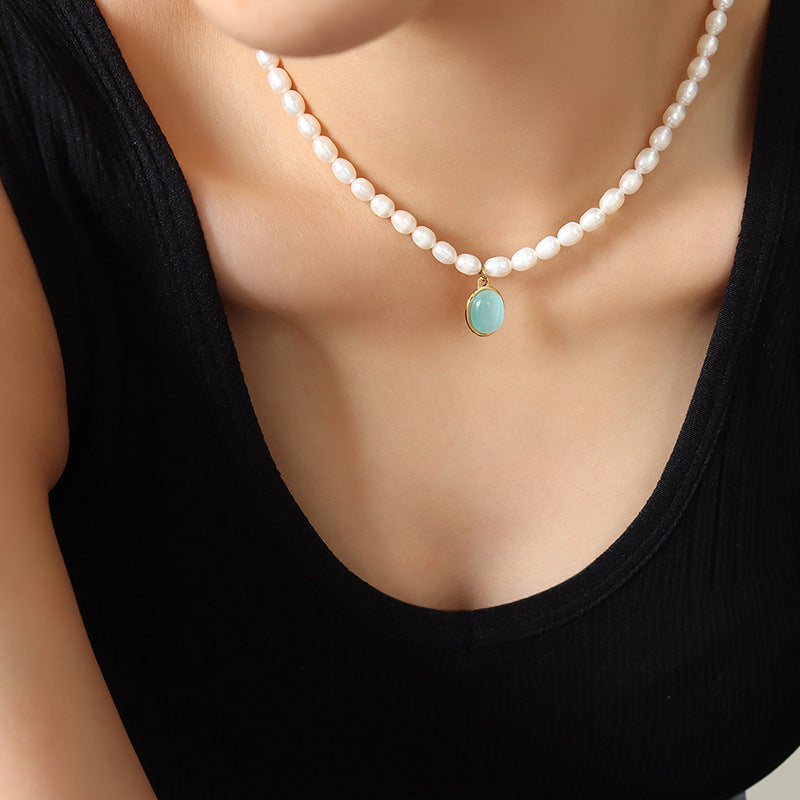 New Luxury Freshwater Pearl Opal Pendant Necklace for Chirstmas Gift