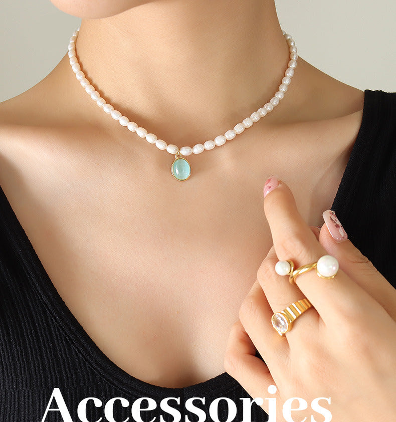 New Luxury Freshwater Pearl Opal Pendant Necklace for Chirstmas Gift