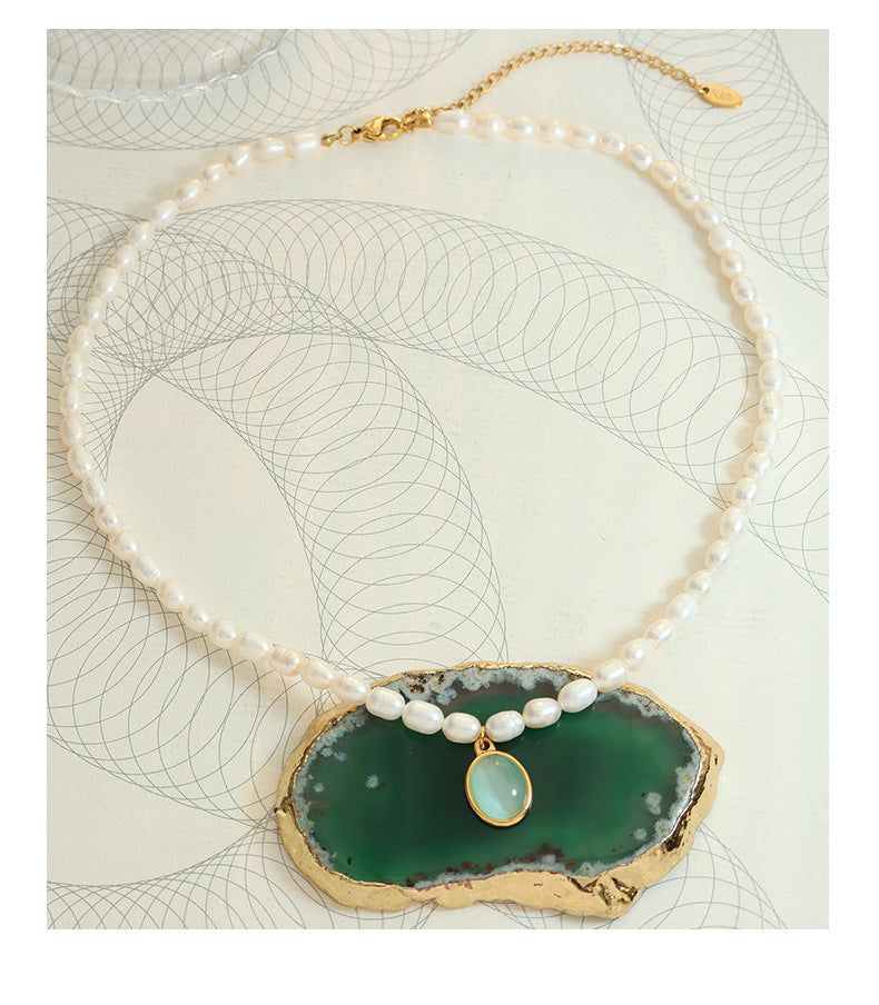 New Luxury Freshwater Pearl Opal Pendant Necklace for Chirstmas Gift