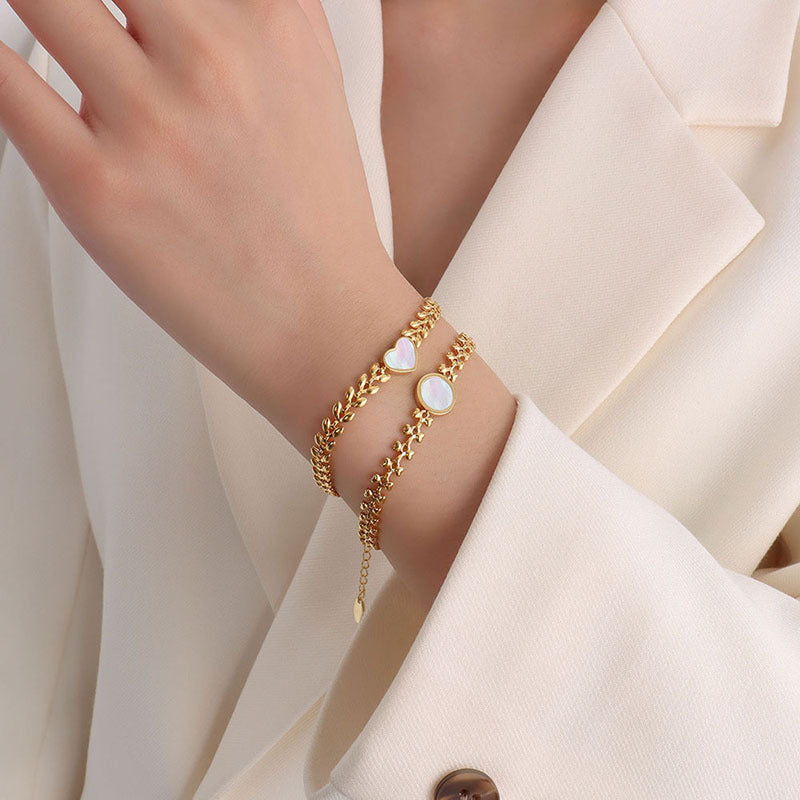 18K Gold Plated Wheat and White Sea Shell Bracelet