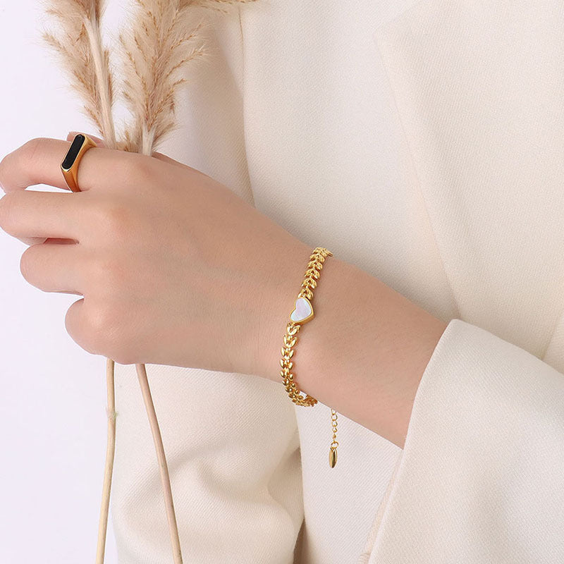 18K Gold Plated Wheat and White Sea Shell Bracelet