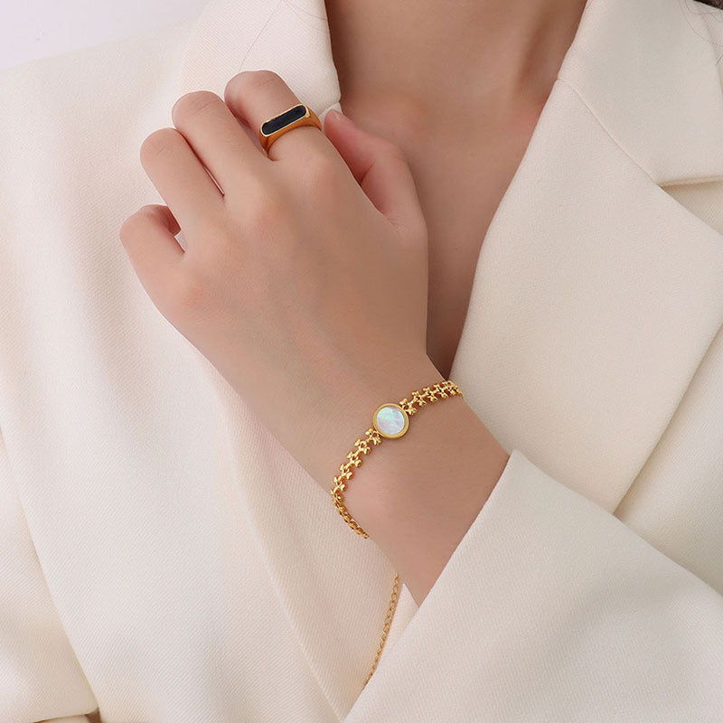 18K Gold Plated Wheat and White Sea Shell Bracelet