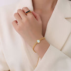 18K Gold Plated Wheat and White Sea Shell Bracelet
