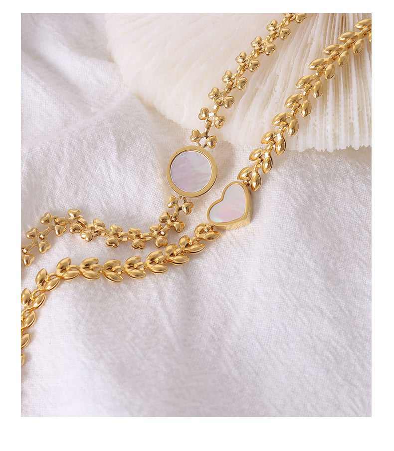18K Gold Plated Wheat and White Sea Shell Bracelet