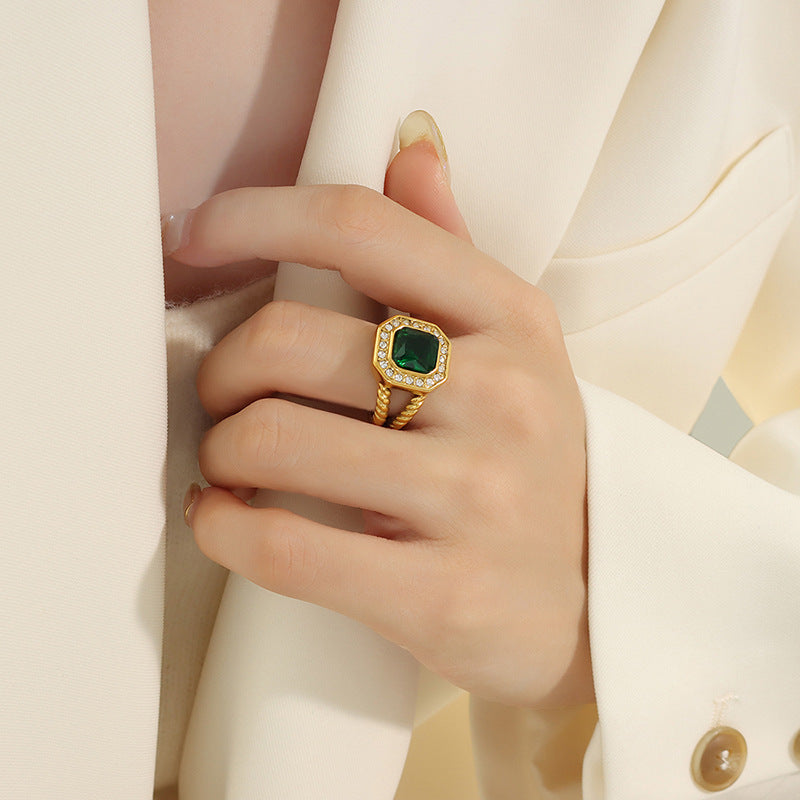 18K Gold Street Trendy Glass Zircon Inland Ring