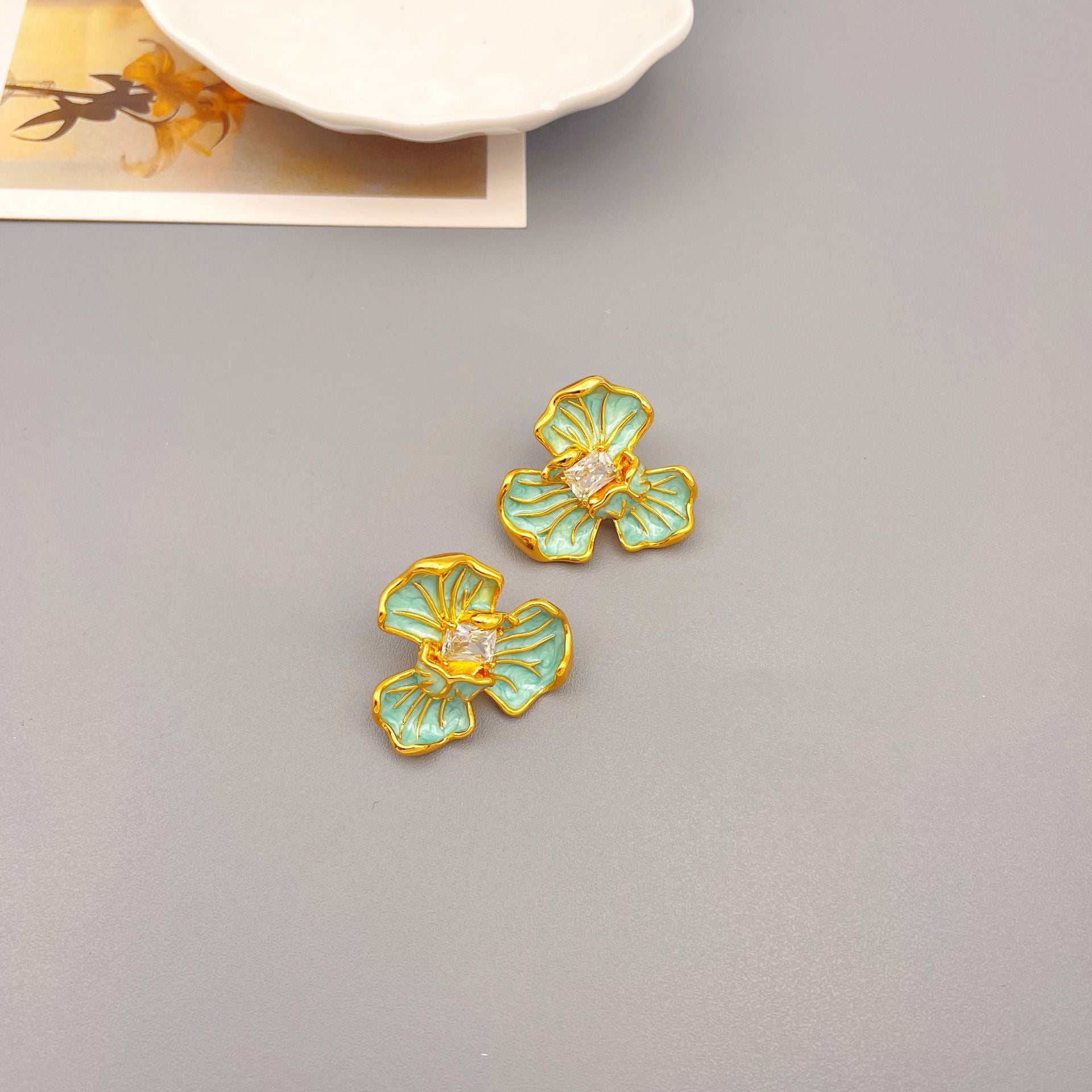 18K Gold Plated Vintage Flower Unique Earrings