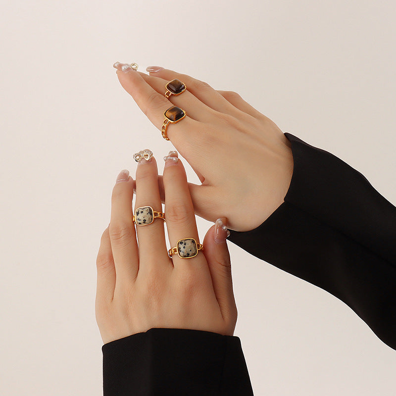 18K Gold Plated New Inlaid Natural Stone Ring