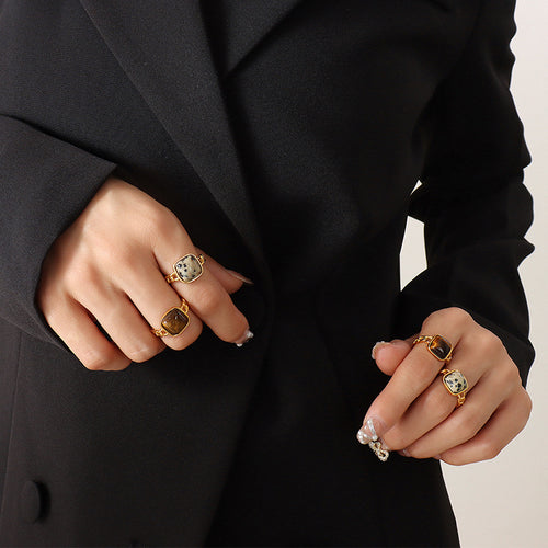18K Gold Plated New Inlaid Natural Stone Ring