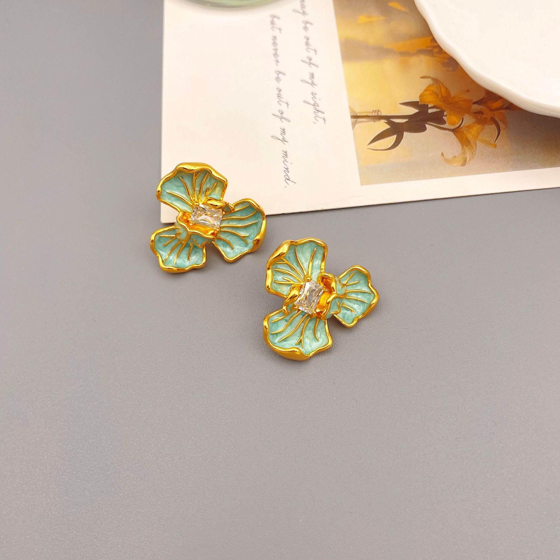 18K Gold Plated Vintage Flower Unique Earrings