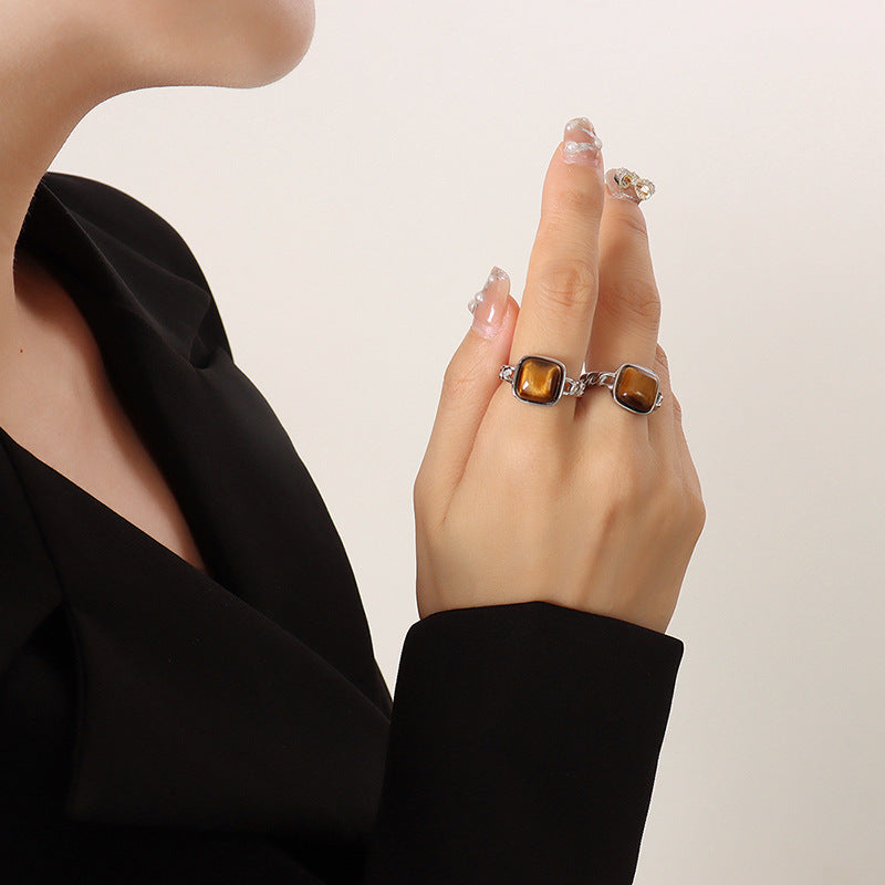 18K Gold Plated New Inlaid Natural Stone Ring