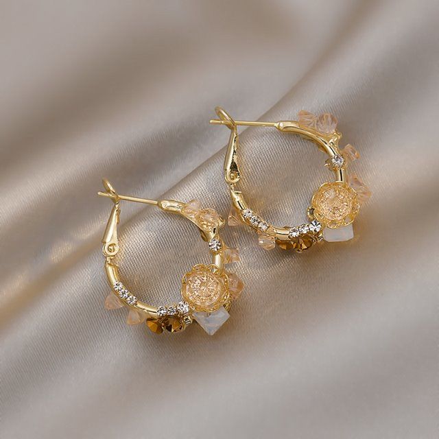 925 Sterling Silver Crystal Flowers Drop Earrings