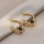 925 Sterling Silver Crystal Flowers Drop Earrings