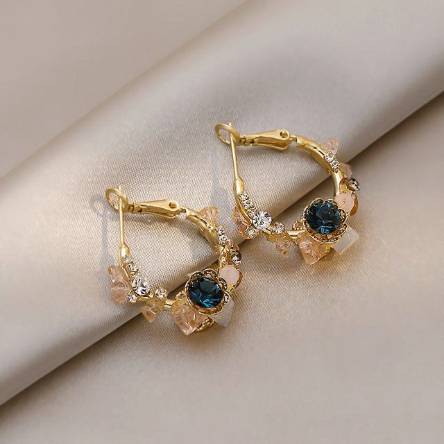 925 Sterling Silver Crystal Flowers Drop Earrings