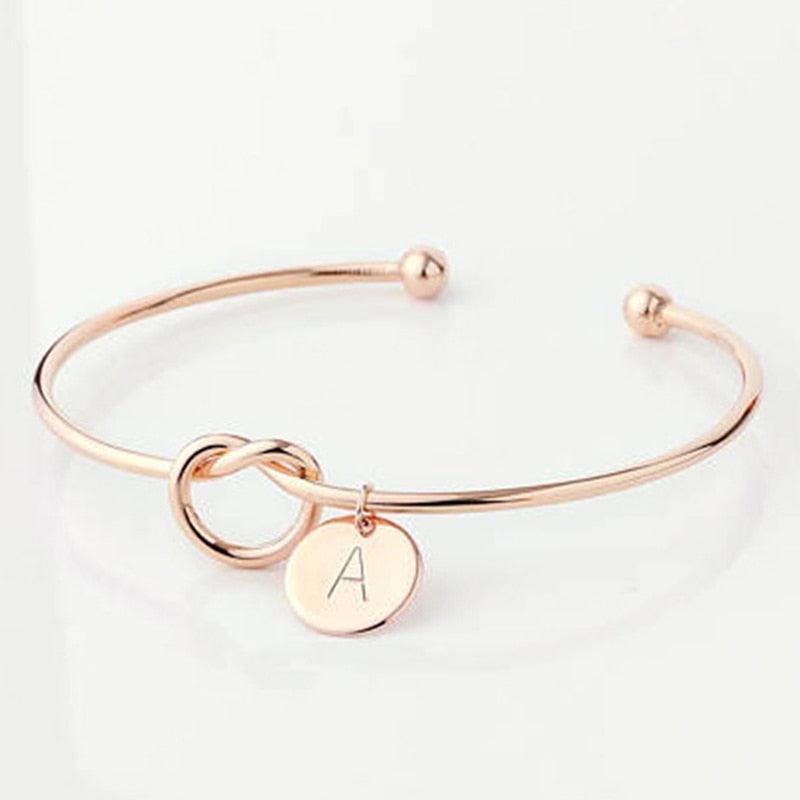 Initial Alloy Letter Charm Open Cuff Bracelets For Women