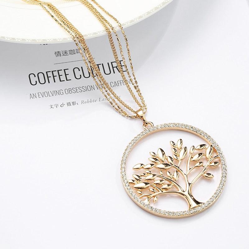 ❤️18K Gold Plated Silver Crystal Tree of Life Pendant Necklace for Women