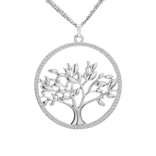 ❤️18K Gold Plated Silver Crystal Tree of Life Pendant Necklace for Women