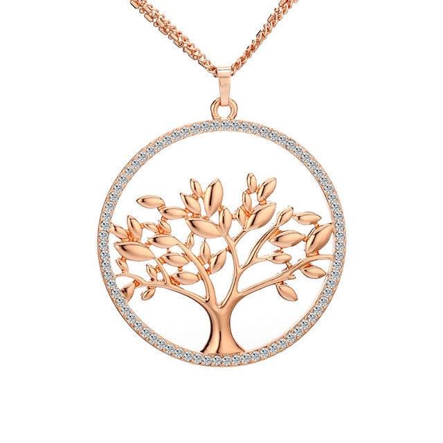 ❤️18K Gold Plated Silver Crystal Tree of Life Pendant Necklace for Women