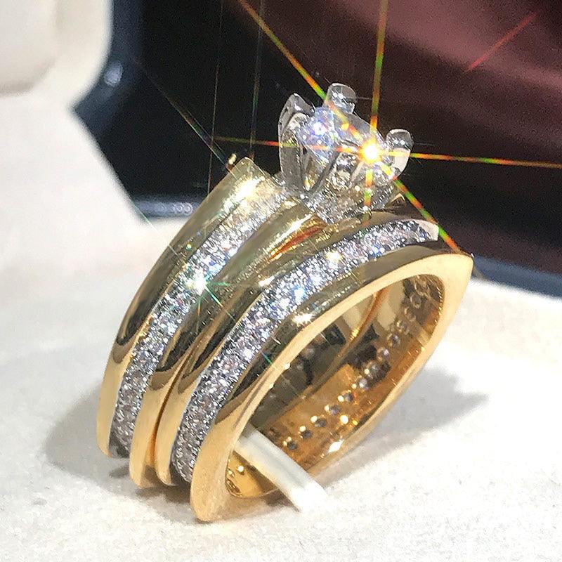 18K Gold Plated 925 Sterling Silver Jiguang Single Diamond Ring