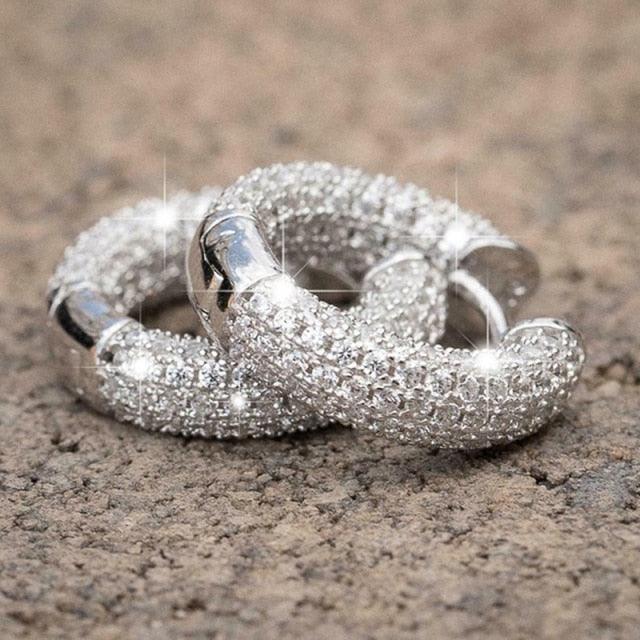 Luxury Women Small Hoop Earrings Dazzling Micro Paved CZ Stones Versatile Female Accessories High Quality Fashion Jewelry - lightofjuwelen