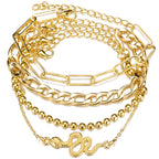 Punk Gold Multilayer Lock Crystal Chain Boho Bracelets Set