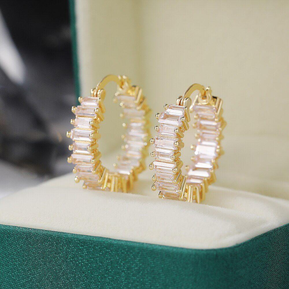 Luxury Round Hoop Earrings Women Geometric Cubic Zirconia Versatile Earring Brilliant Female Wedding Engagement Jewelry - lightofjuwelen