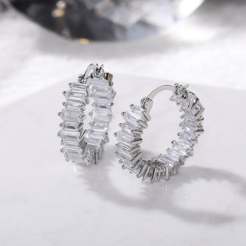 Luxury Round Hoop Earrings Women Geometric Cubic Zirconia Versatile Earring Brilliant Female Wedding Engagement Jewelry - lightofjuwelen