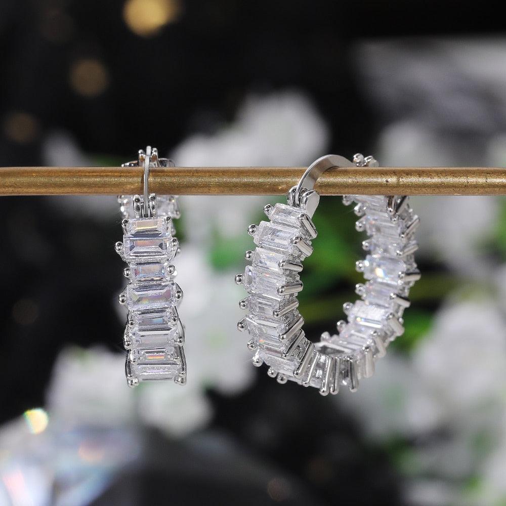 Luxury Round Hoop Earrings Women Geometric Cubic Zirconia Versatile Earring Brilliant Female Wedding Engagement Jewelry - lightofjuwelen