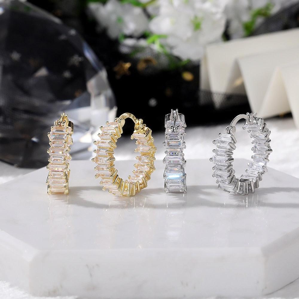 Luxury Round Hoop Earrings Women Geometric Cubic Zirconia Versatile Earring Brilliant Female Wedding Engagement Jewelry - lightofjuwelen