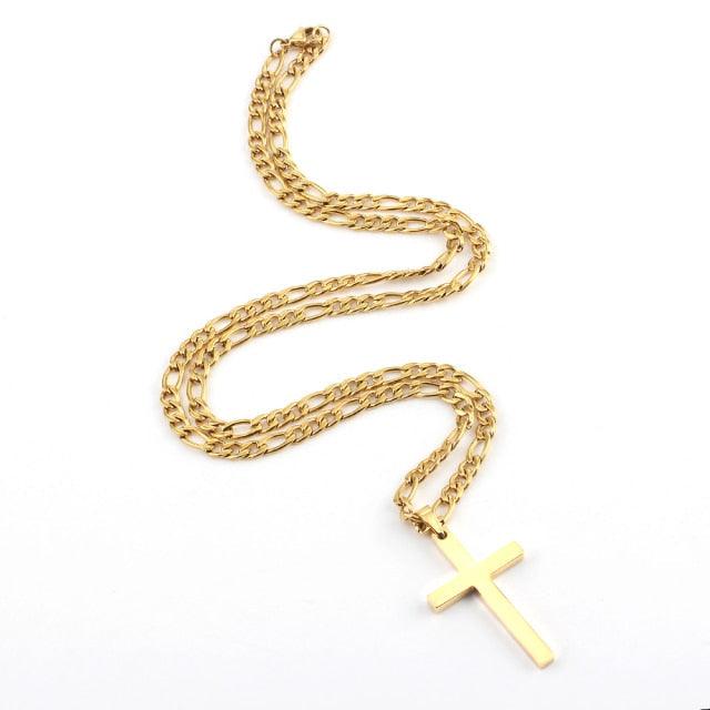 Stainless Steel Silver Gold Black Plain Hip Hop Cross Pendant Necklace