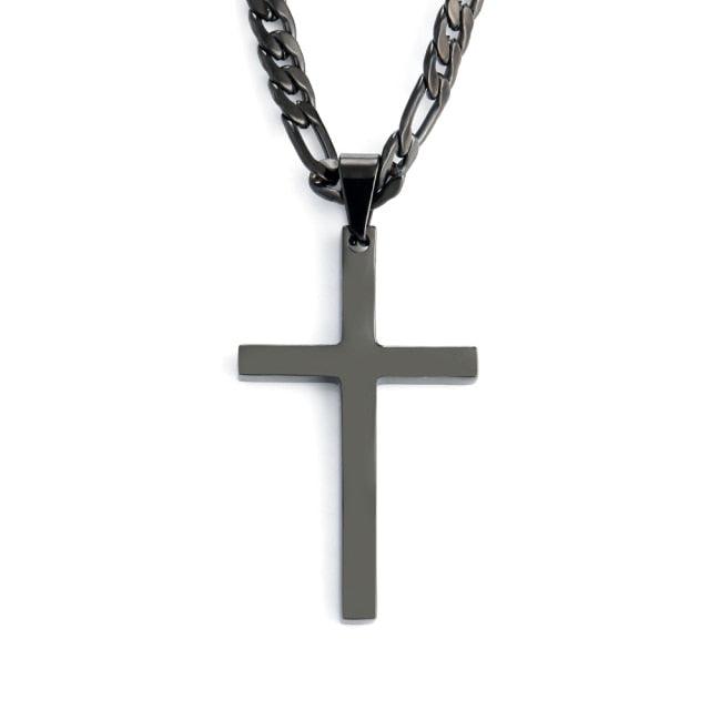 Stainless Steel Silver Gold Black Plain Hip Hop Cross Pendant Necklace