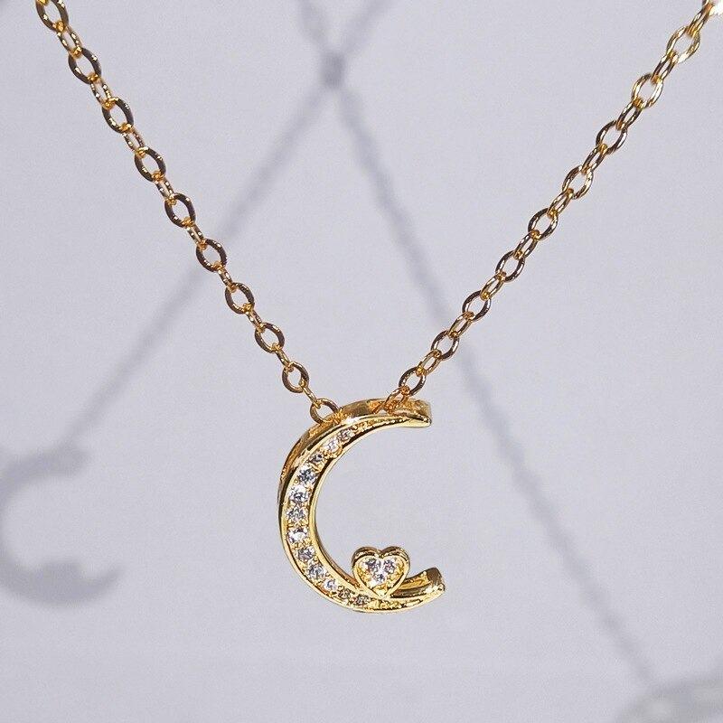 🌜18K Gold 925 Sterling Silver Moon with Heart Phase Pendant Necklace
