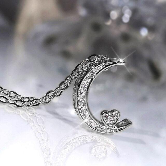 🌜18K Gold 925 Sterling Silver Moon with Heart Phase Pendant Necklace