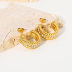 Stainless Steel Crystal Rhinestone Twisted Hoop Earrings For Women