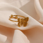 18K Gold Plated Vintage Butterfly Rings For Women Adjustable Open Ring
