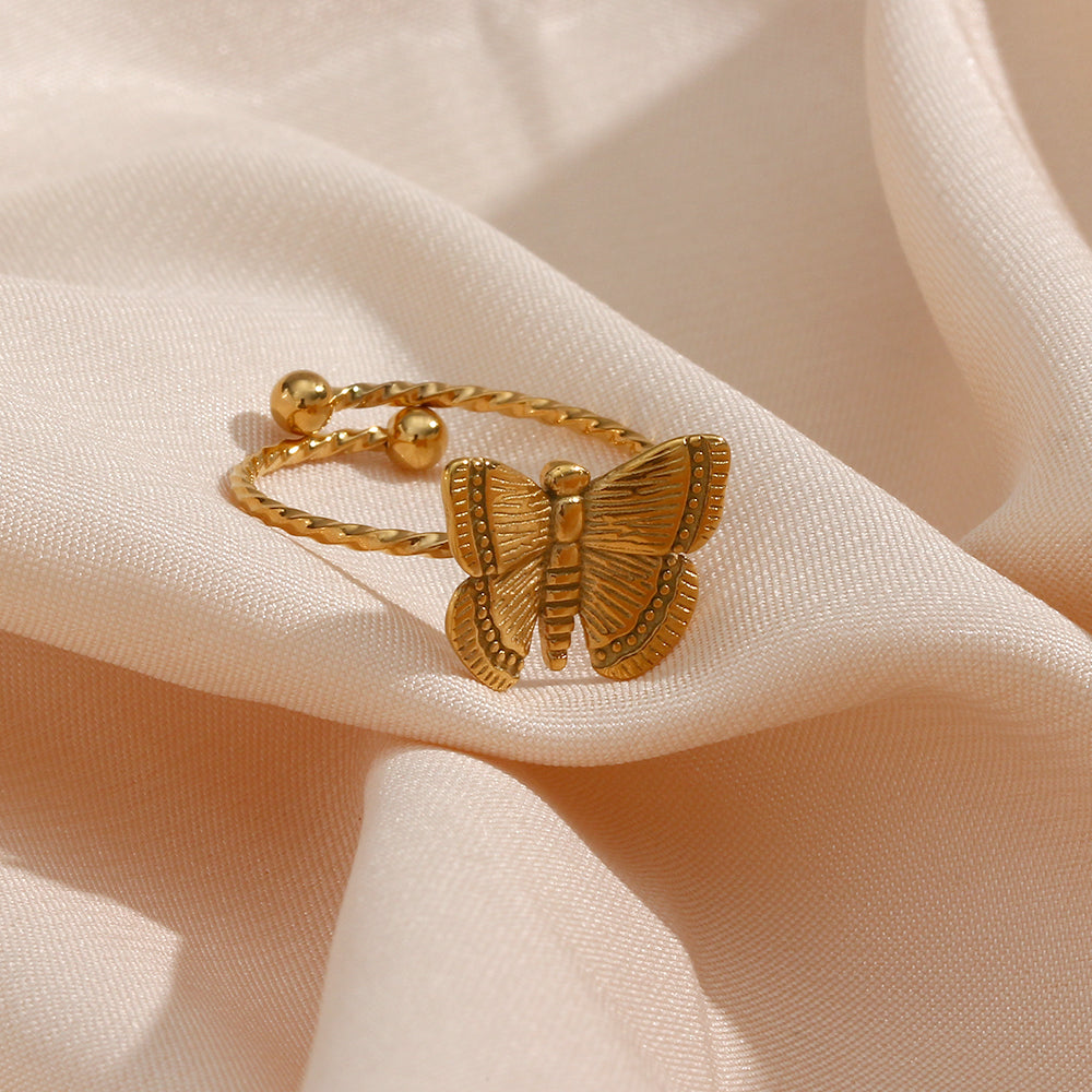 18K Gold Plated Vintage Butterfly Rings For Women Adjustable Open Ring
