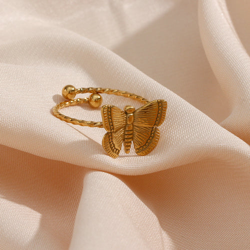 18K Gold Plated Vintage Butterfly Rings For Women Adjustable Open Ring