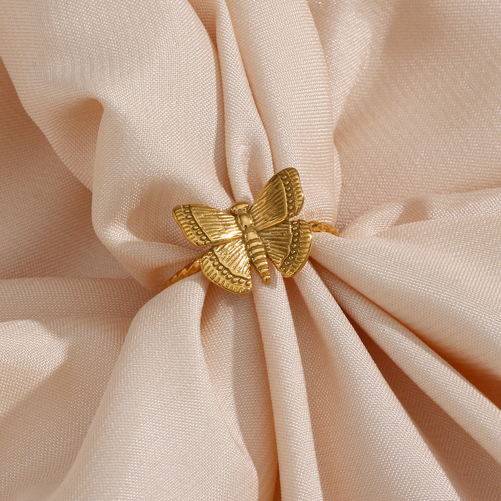 18K Gold Plated Vintage Butterfly Rings For Women Adjustable Open Ring