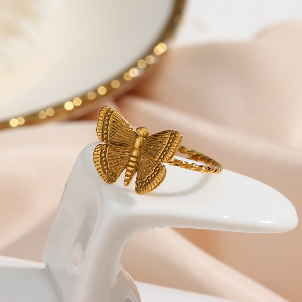 18K Gold Plated Vintage Butterfly Rings For Women Adjustable Open Ring