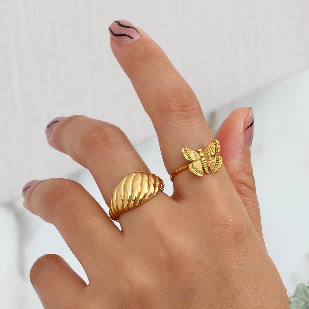 18K Gold Plated Vintage Butterfly Rings For Women Adjustable Open Ring